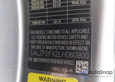 2020 Land Rover Range Rover Evoque Se from USA, damaged, VIN SALZP2FX2LH060900